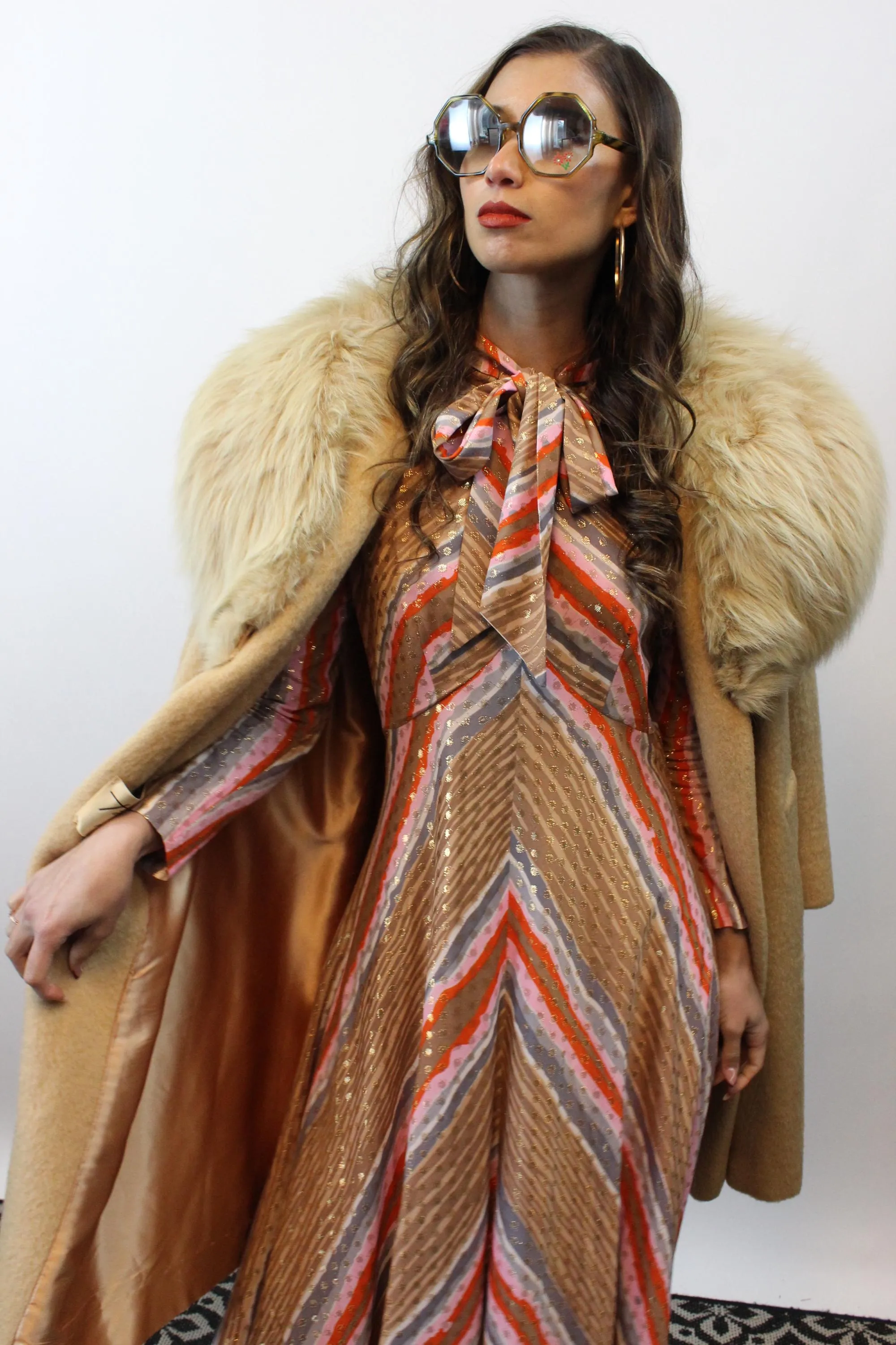 1960s 1966 documented CAMEL LILLI ANN fox fur mohair coat | new fall winter