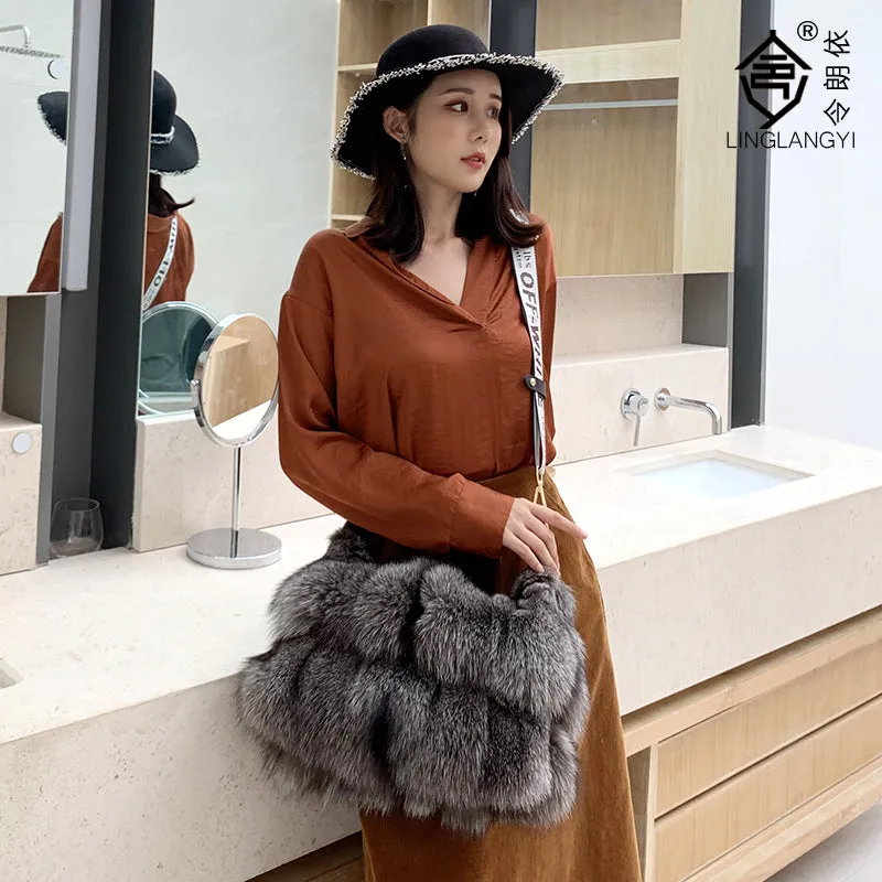 2022 New Lady Luxury Handbag Women Fashion Fox Fur Shoulder Bag Top Quality Messenger Bag 8803