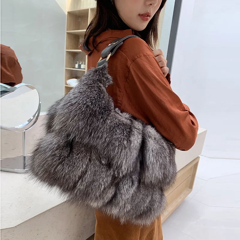 2022 New Lady Luxury Handbag Women Fashion Fox Fur Shoulder Bag Top Quality Messenger Bag 8803