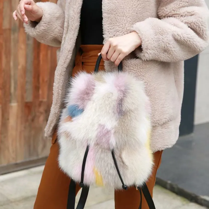 2022 New Women's Fashion Fox Fur Handbag Lovely Mixed Color Messenger Bags Lady Shoulder Bag Large Capacity Totes 7965