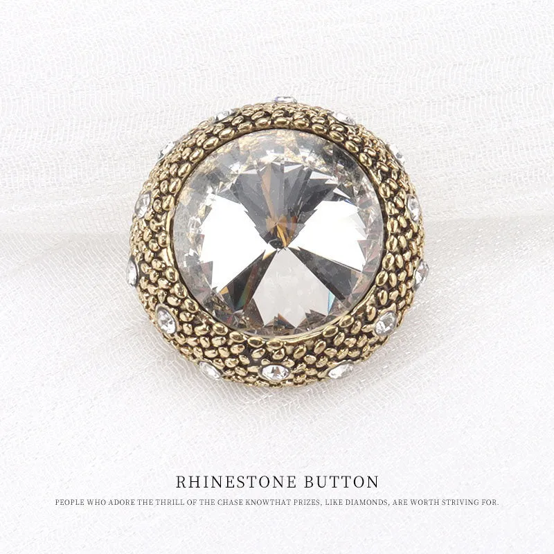 20mm Vintage Round Metal Rhinestone Buttons for Woolen Overcoats 5pcs