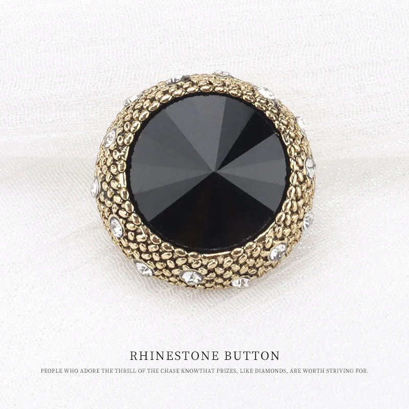 20mm Vintage Round Metal Rhinestone Buttons for Woolen Overcoats 5pcs