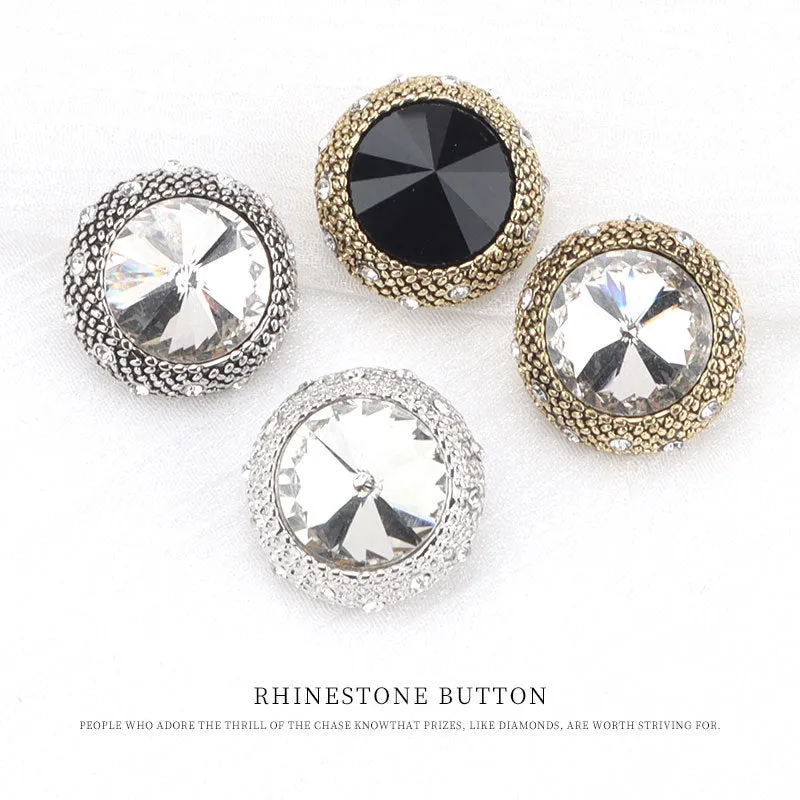 20mm Vintage Round Metal Rhinestone Buttons for Woolen Overcoats 5pcs