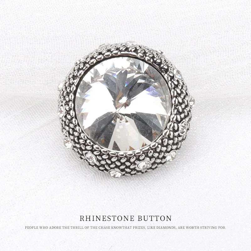 20mm Vintage Round Metal Rhinestone Buttons for Woolen Overcoats 5pcs