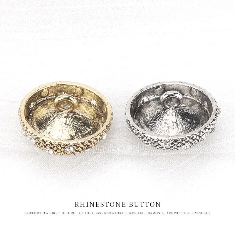 20mm Vintage Round Metal Rhinestone Buttons for Woolen Overcoats 5pcs