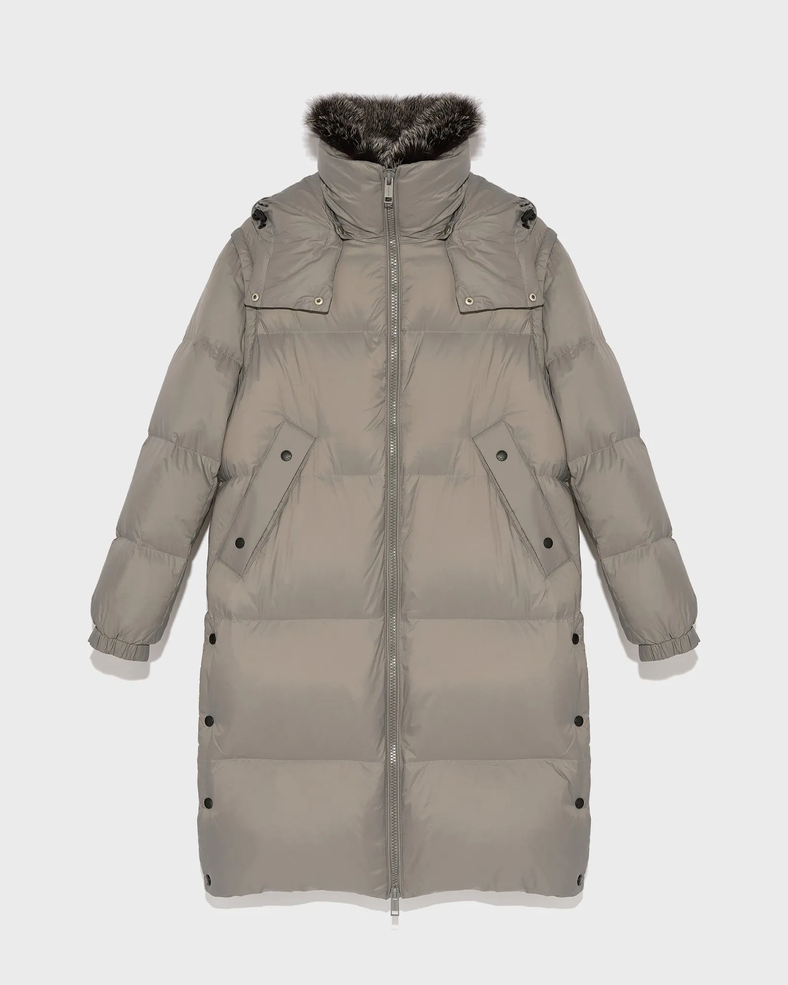 7/8 length down jacket with fox fur collar