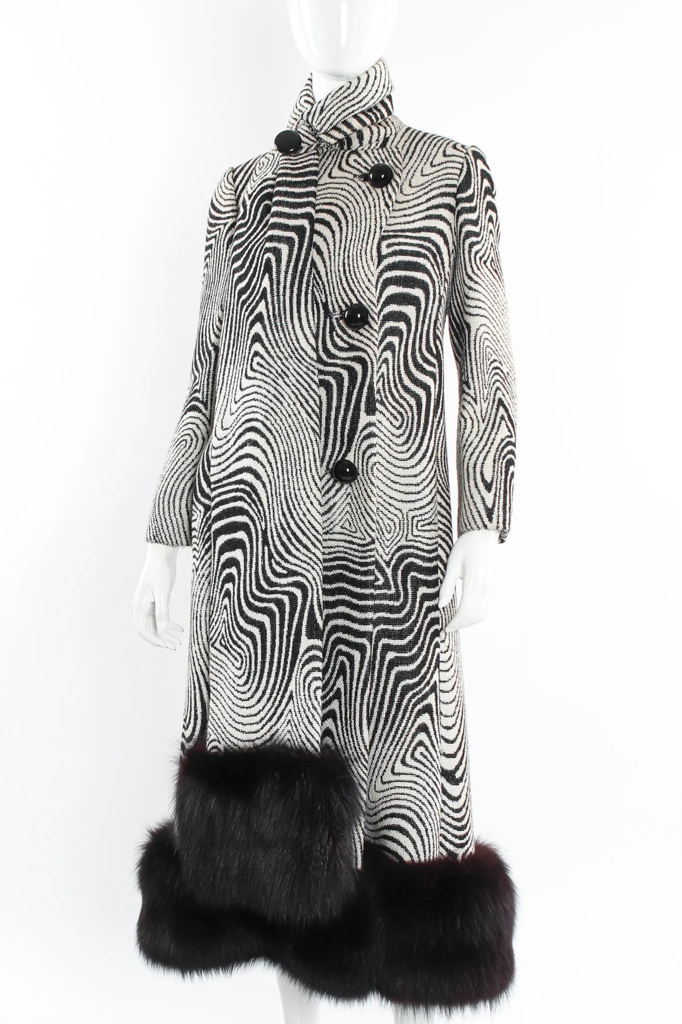 Abstract Moiré Wool Coat & Stole Set