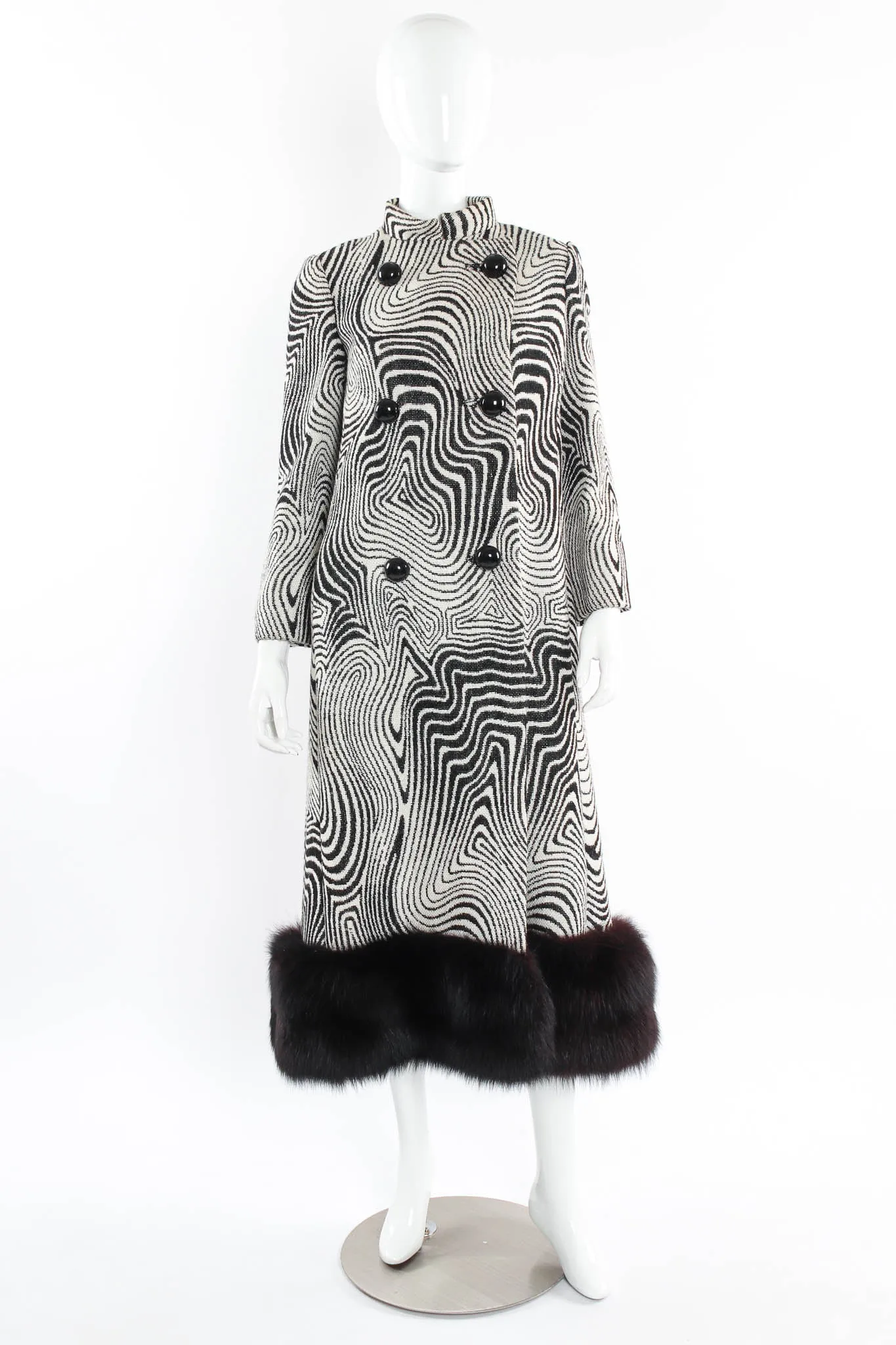 Abstract Moiré Wool Coat & Stole Set