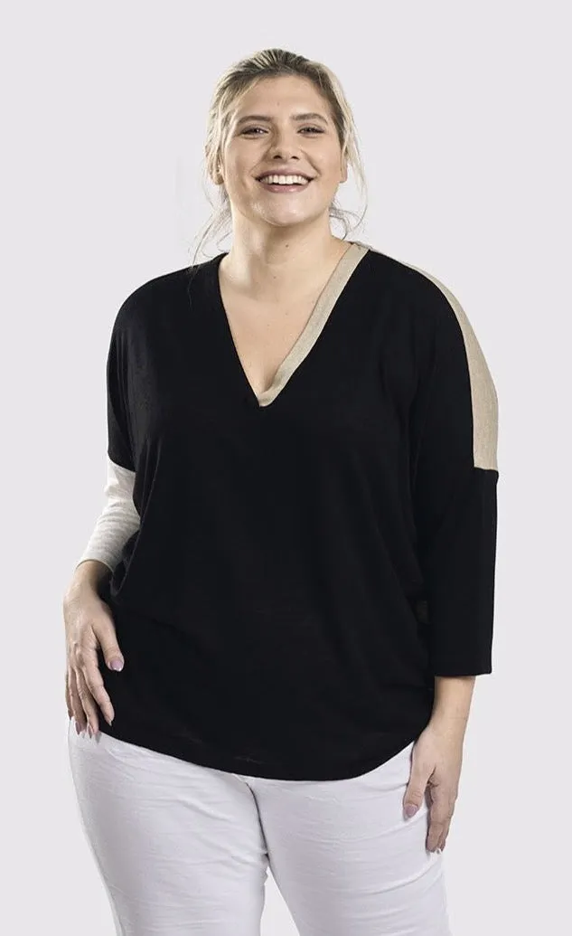 Alembika Black Multi Colorblock Top