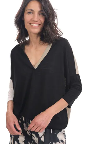 Alembika Black Multi Colorblock Top