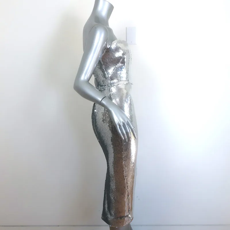 Alex Perry Hunter Sequined Strapless Midi Dress Silver Size UK 12 US 8 NEW