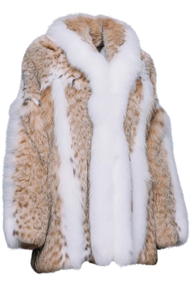 American Lynx Fur Jacket - White Fox Fur Trim