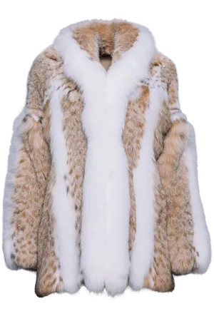 American Lynx Fur Jacket - White Fox Fur Trim