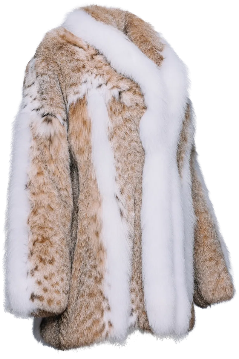American Lynx Fur Jacket - White Fox Fur Trim