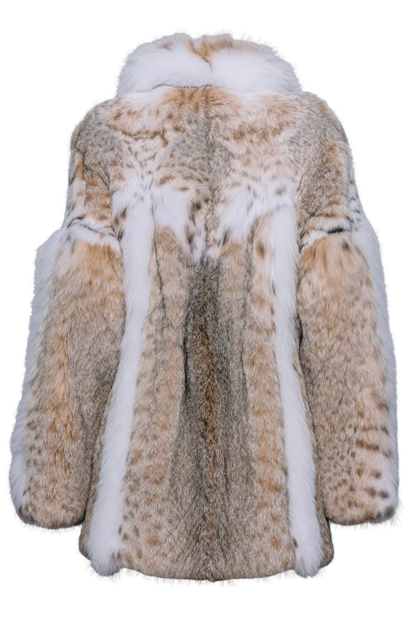 American Lynx Fur Jacket - White Fox Fur Trim