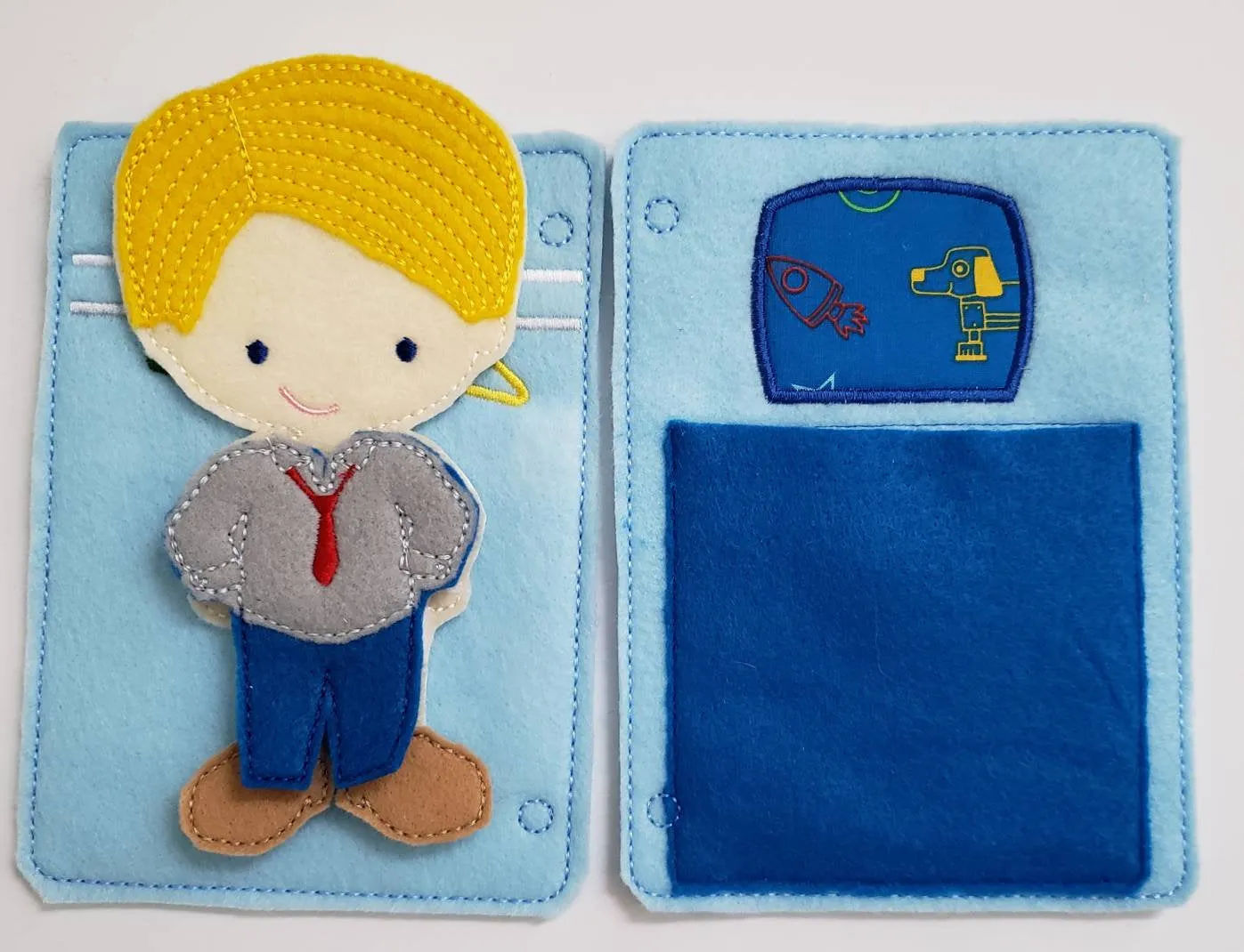 Astronaut boy felt paper doll - doll clothes storage - quiet activity page - busy book page