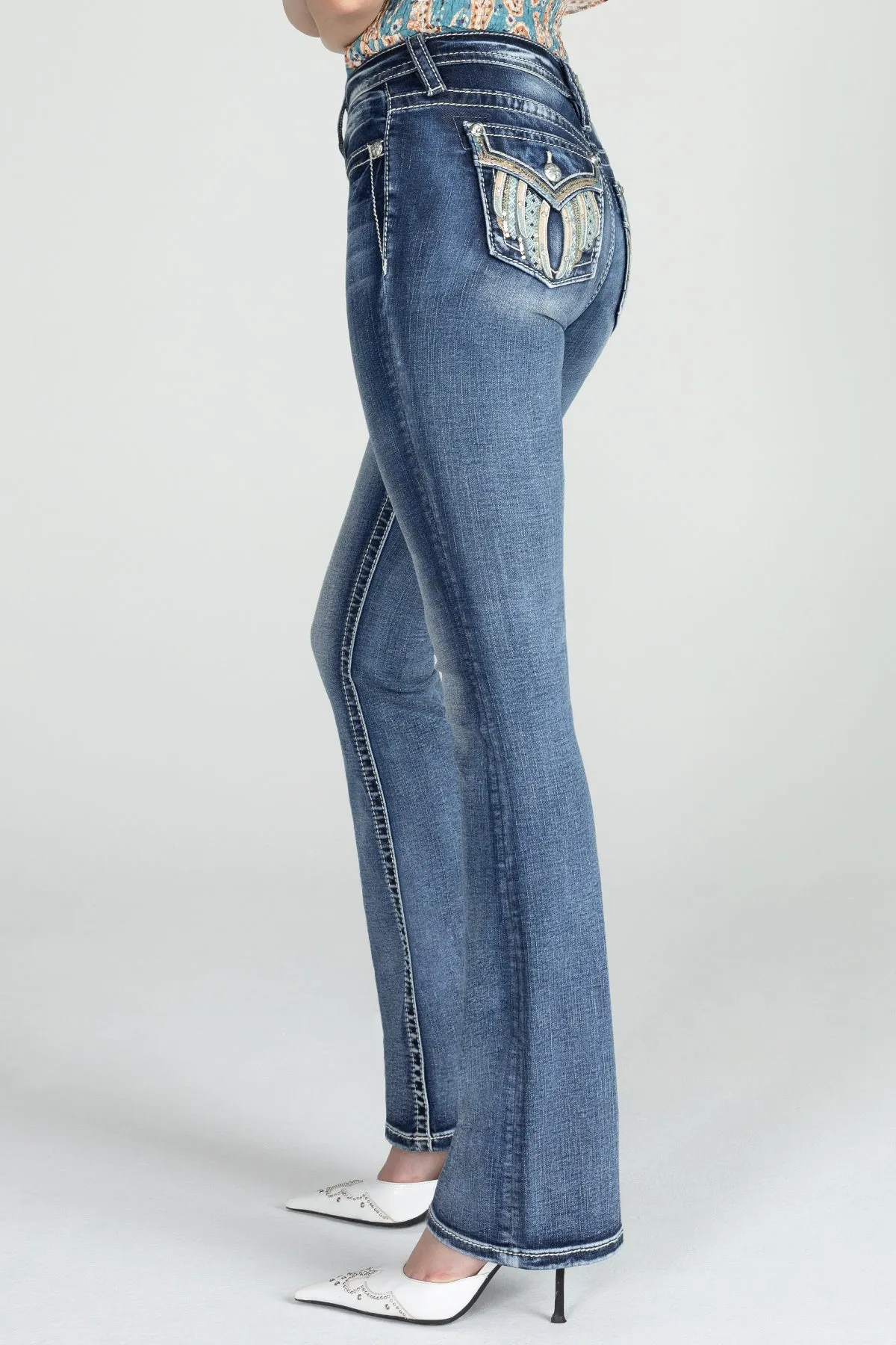 Baby Blue Wing Flap Bootcut Denim