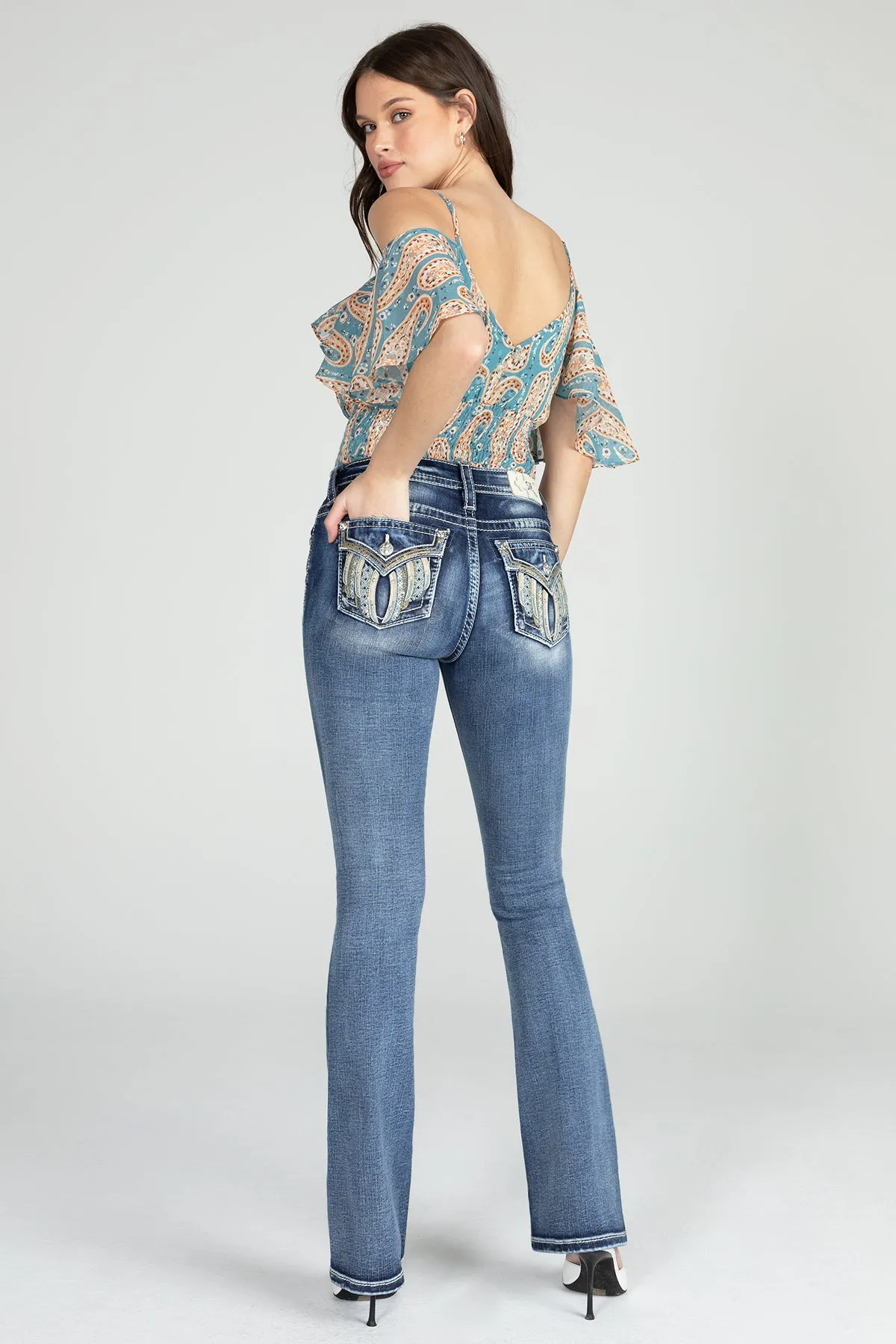 Baby Blue Wing Flap Bootcut Denim