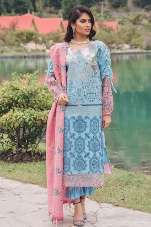 Beautiful Pakistani designer cotton net outfit in dream blue color # P2372