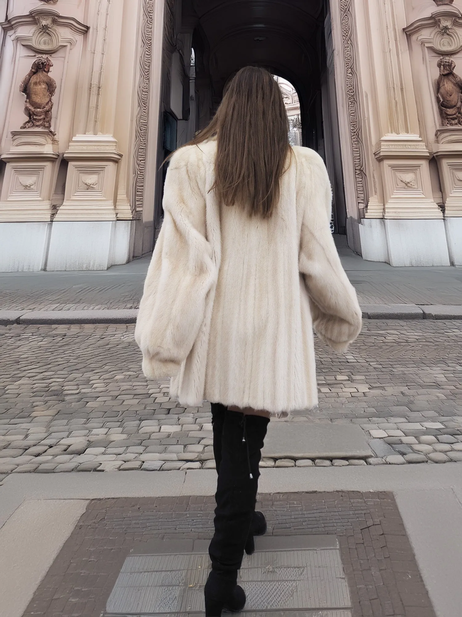 Beige Pearl Mink Fur Coat By Alan Sherry M/L
