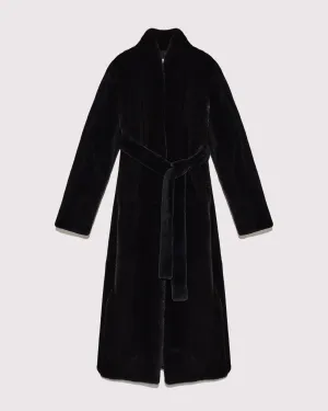 Belted coat in sheared and long-haired mink fur