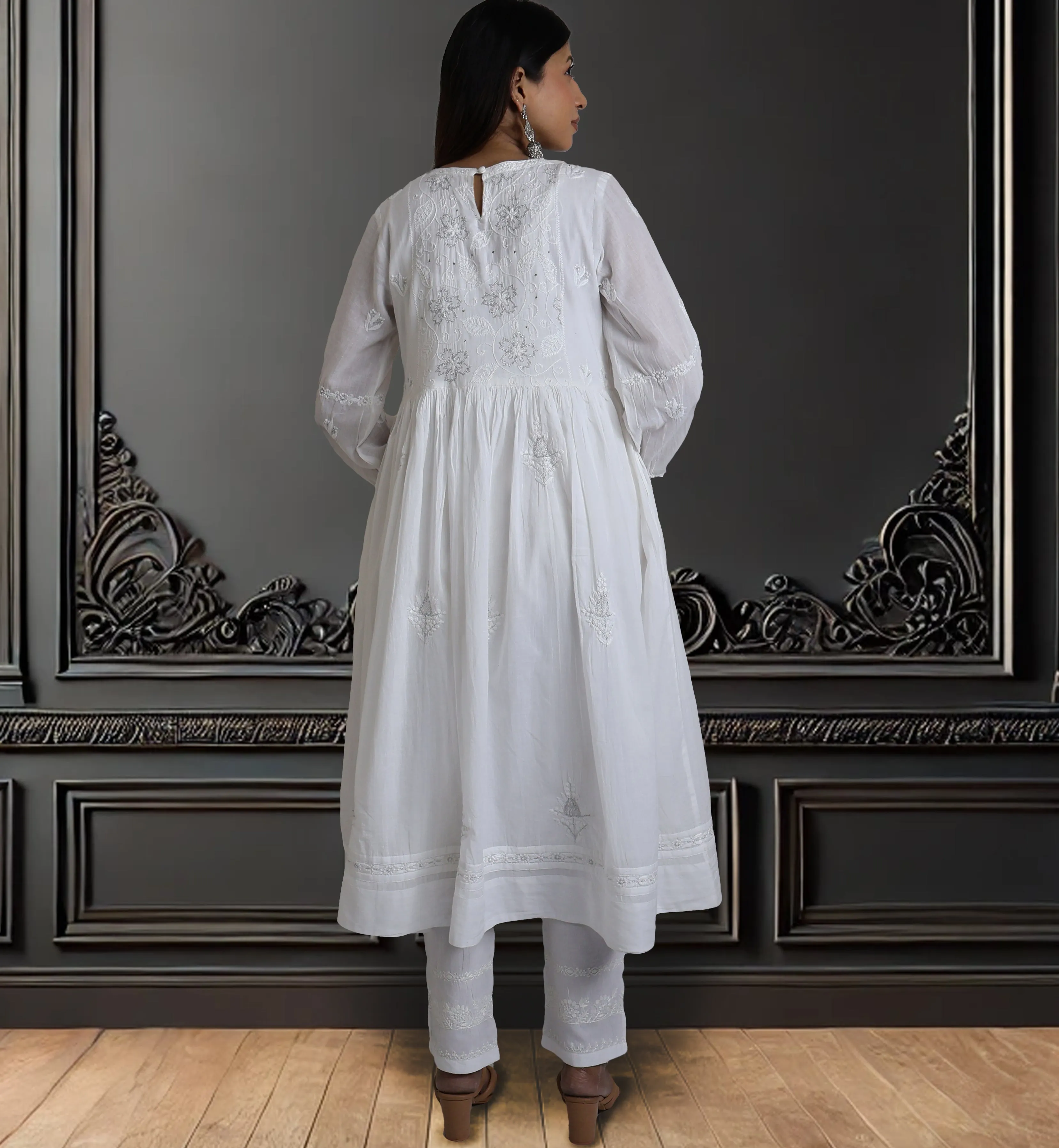 BHAVYA Cotton Hand Embroidered Long Dress, Kurta