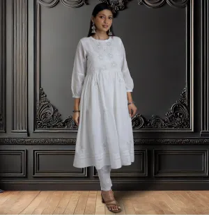 BHAVYA Cotton Hand Embroidered Long Dress, Kurta