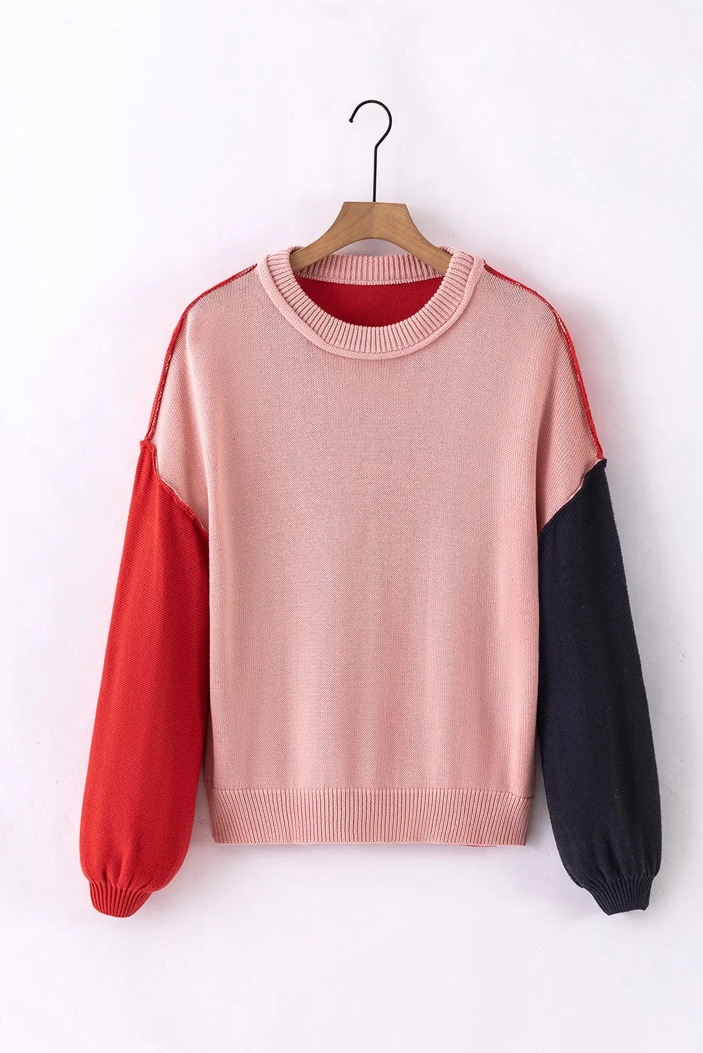 Bishop Sleeve Ribbed Trim Sweater