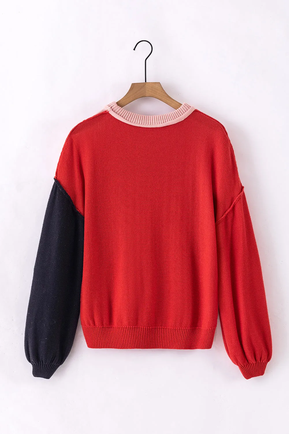 Bishop Sleeve Ribbed Trim Sweater