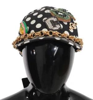 Black Cotton Crystal Polka Dot Gold Chain Baseball Hat