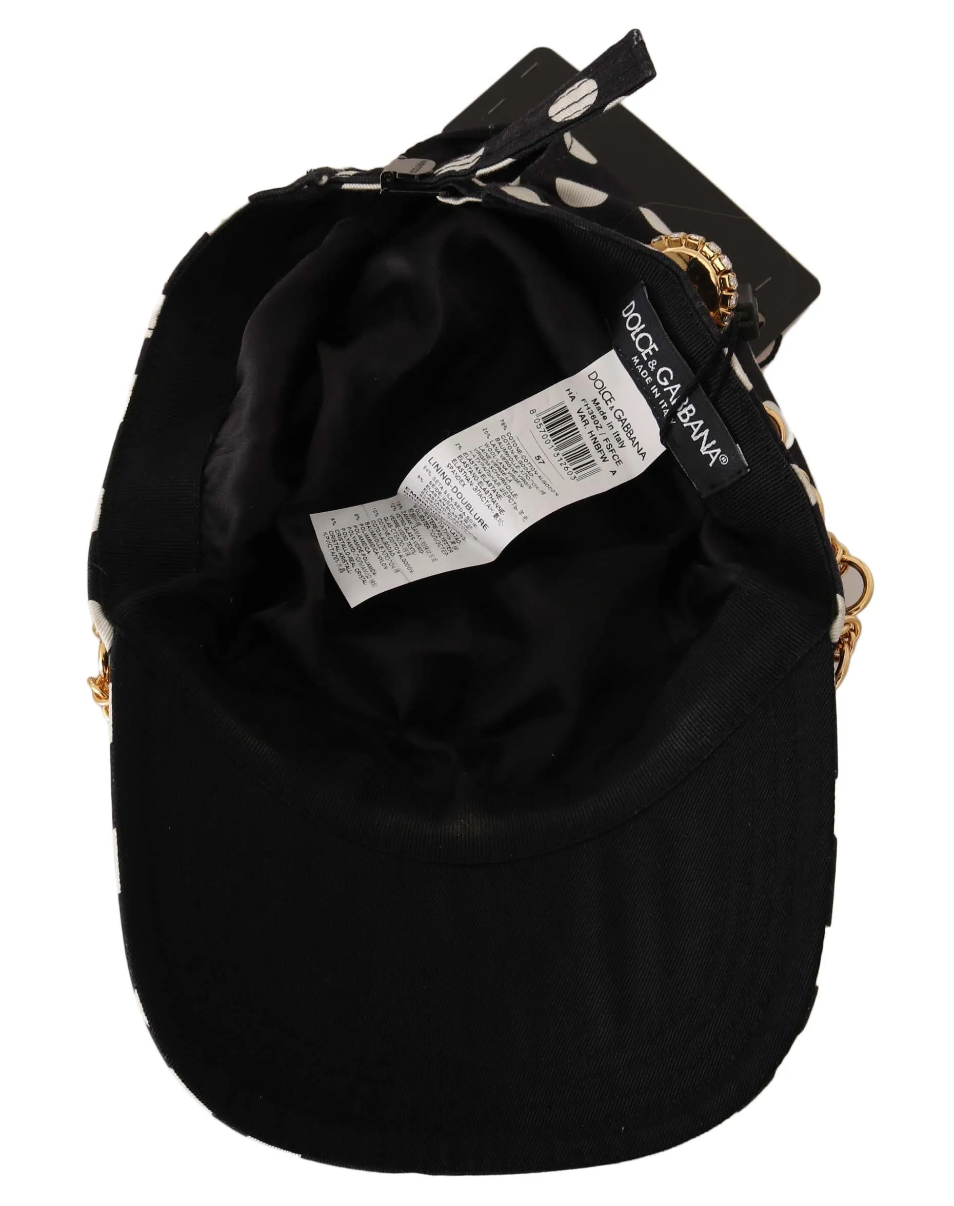 Black Cotton Crystal Polka Dot Gold Chain Baseball Hat