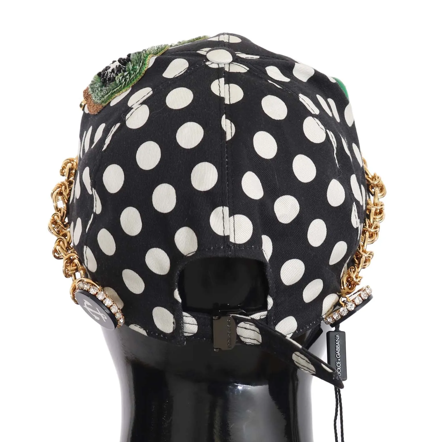 Black Cotton Crystal Polka Dot Gold Chain Baseball Hat