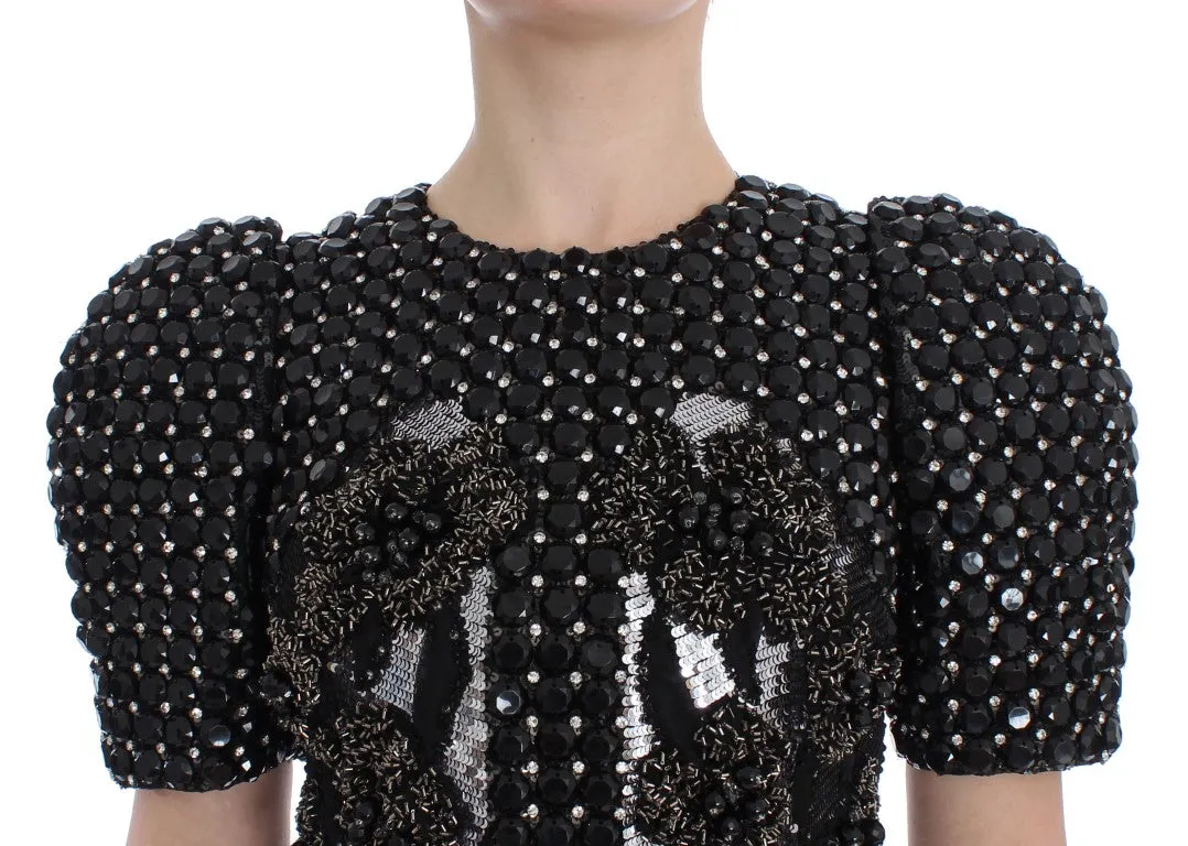 Black Crystal Silver Runway Handmade Dress