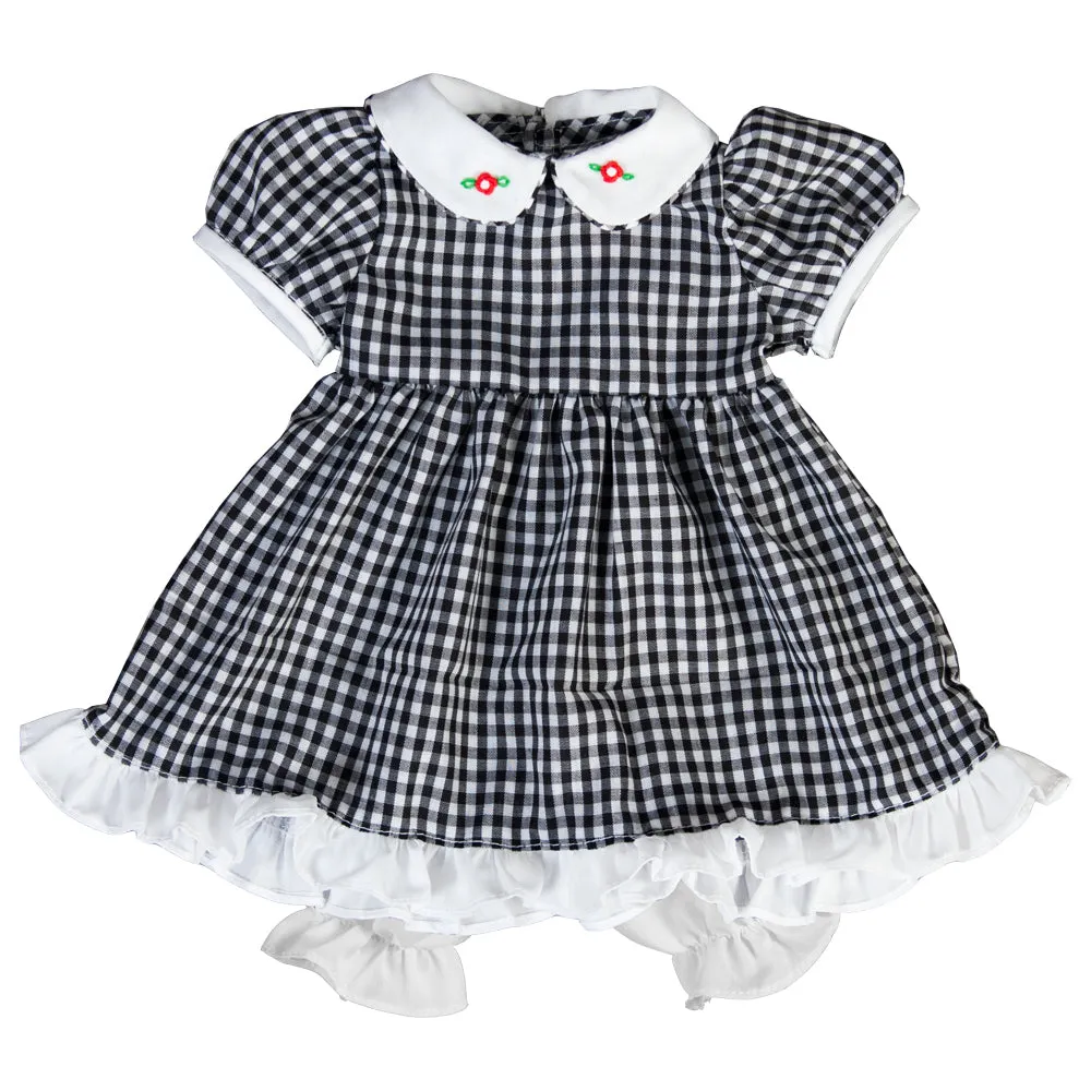 Black Gingham Doll Dress with Collar