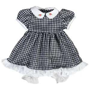 Black Gingham Doll Dress with Collar