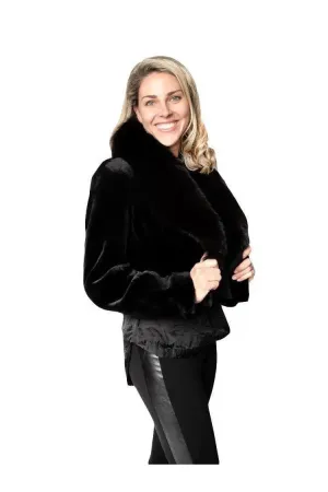 Black Sheared Mink Jacket w/ Fox Collar