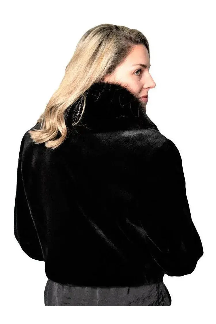 Black Sheared Mink Jacket w/ Fox Collar