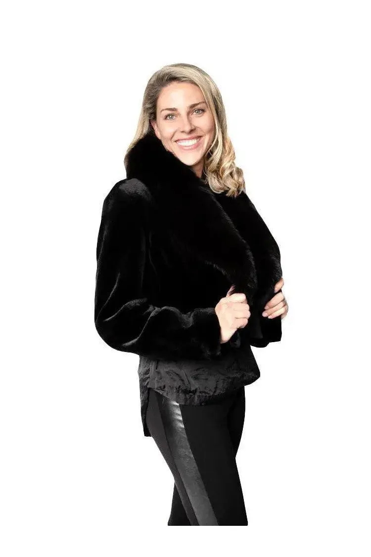 Black Sheared Mink Jacket w/ Fox Collar
