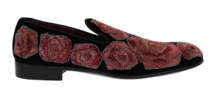 Black Velvet Red Roses Sequin Loafers
