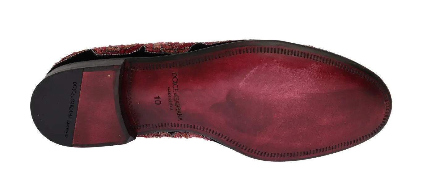 Black Velvet Red Roses Sequin Loafers