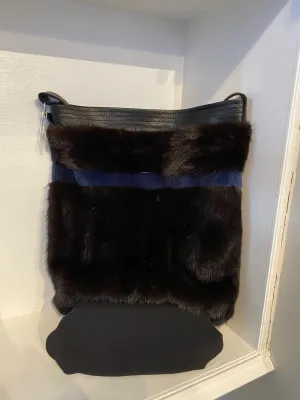 Black with Blue Stripe Mink Shoulder Bag