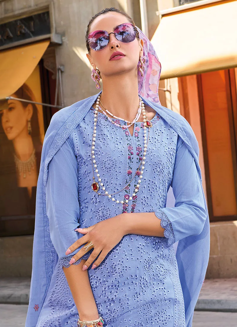 Blue Chikankari Embroidered Pant Style Salwar Suit