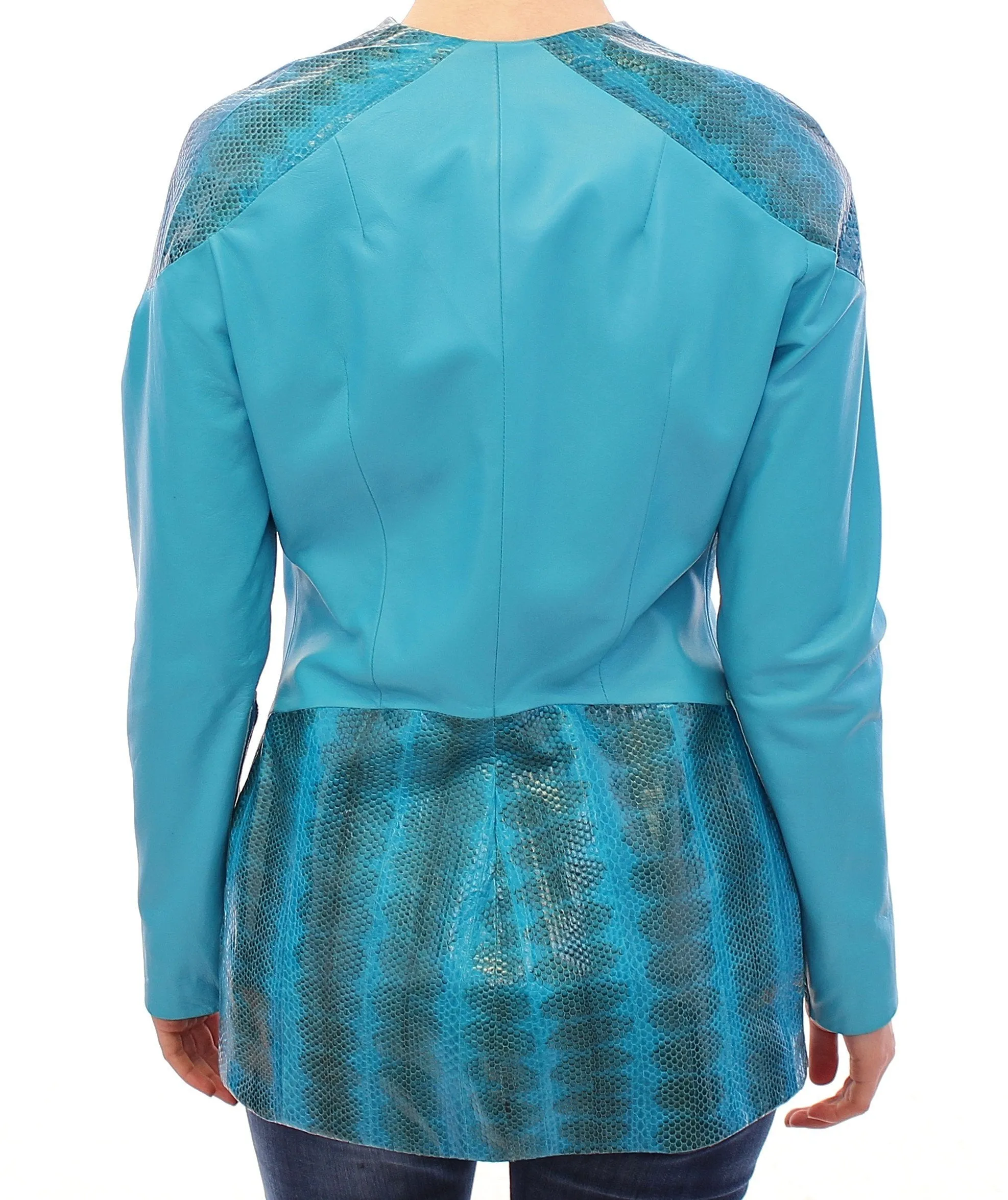 Blue Leather Snake Print Jacket