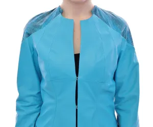Blue Leather Snake Print Jacket