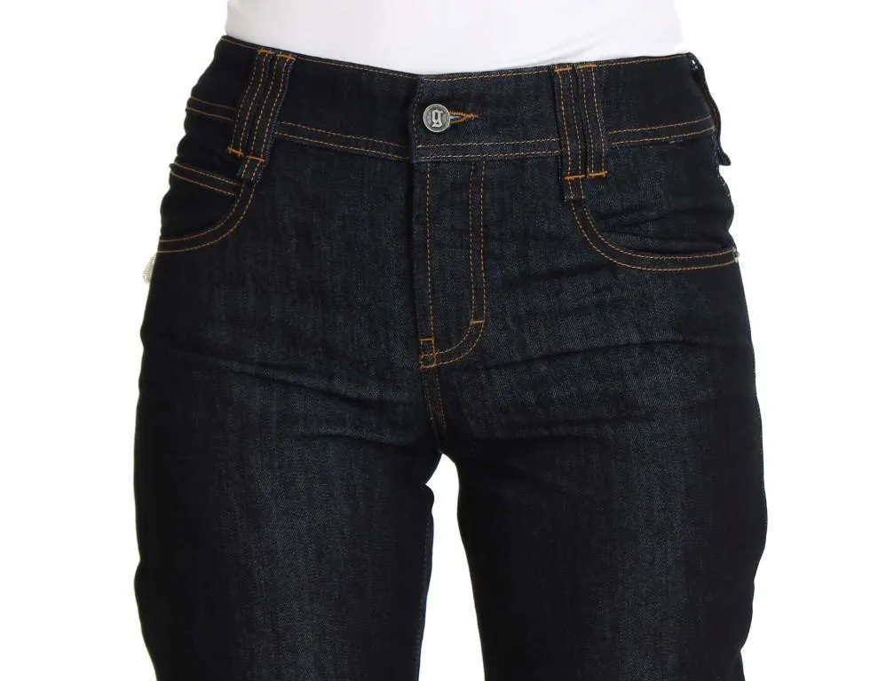 Blue Regular Fit Sequined Cotton Denim Jeans