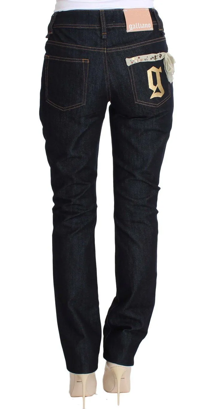Blue Regular Fit Sequined Cotton Denim Jeans