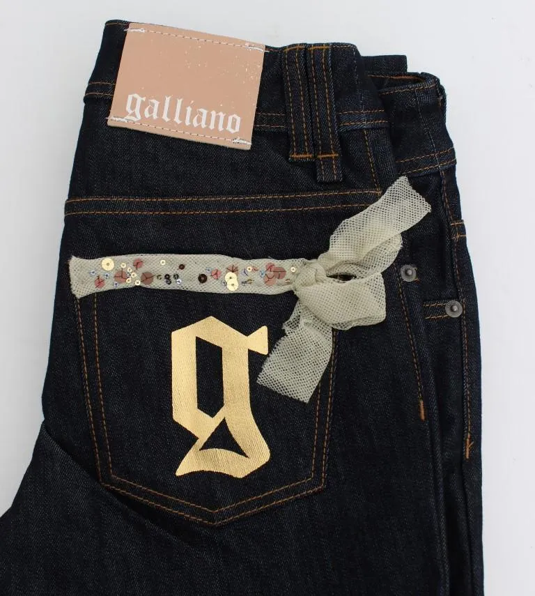 Blue Regular Fit Sequined Cotton Denim Jeans