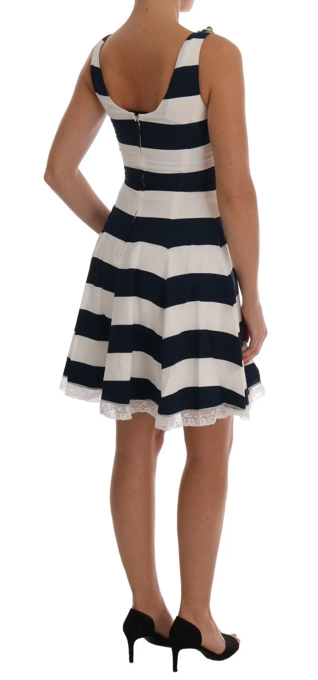 Blue White Cherry Sequined Stretch Dress