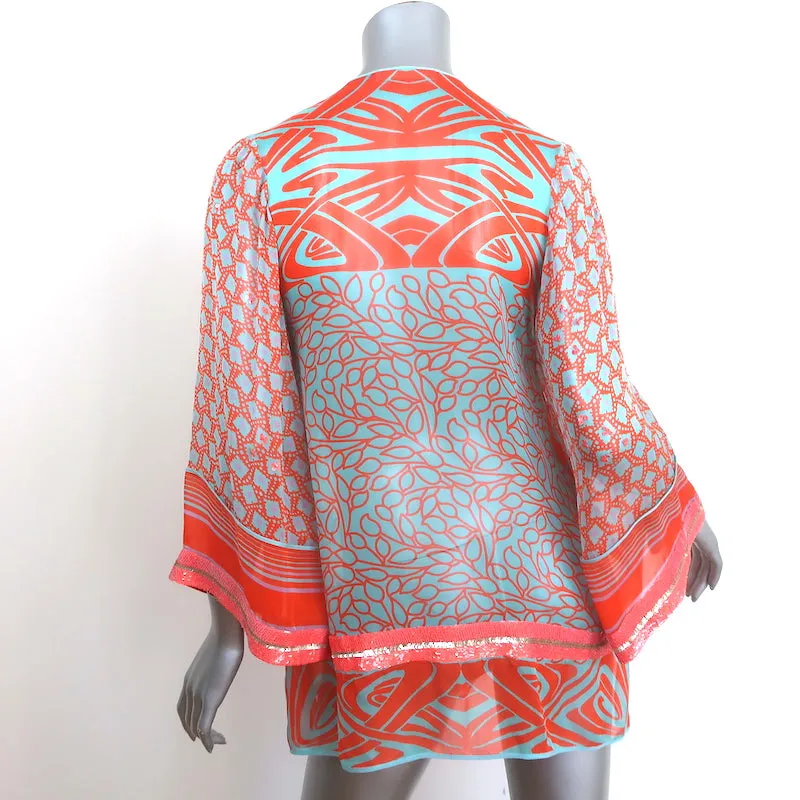 Blumarine Sequined Chiffon Tunic Top Orange Printed Silk Size 38