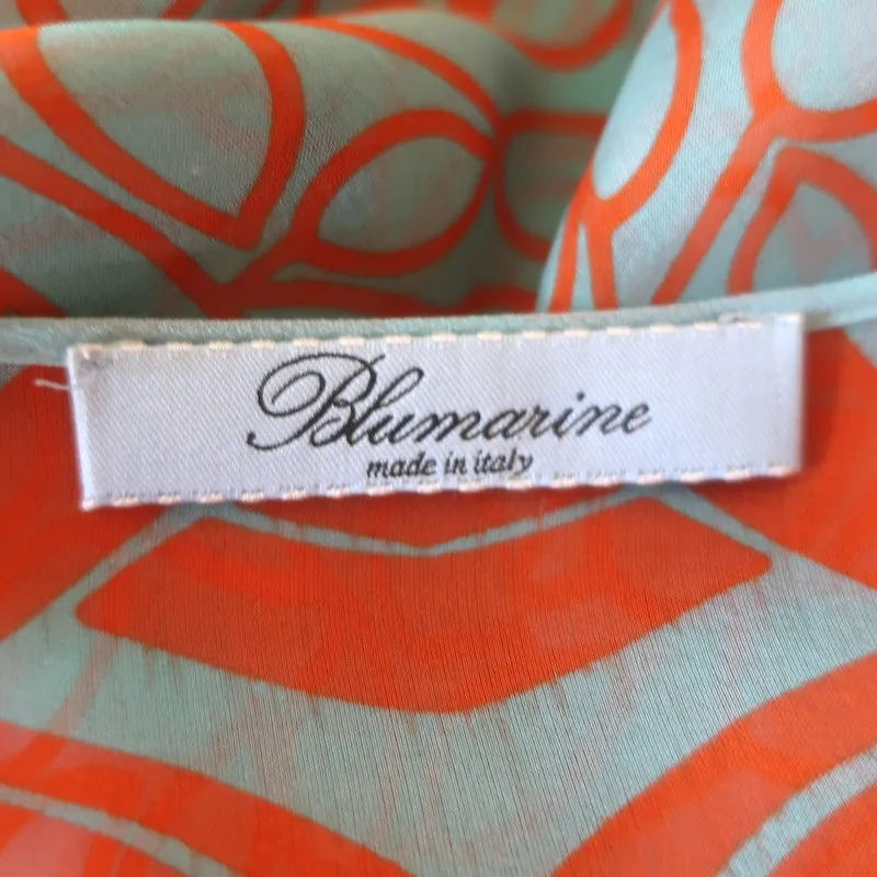 Blumarine Sequined Chiffon Tunic Top Orange Printed Silk Size 38